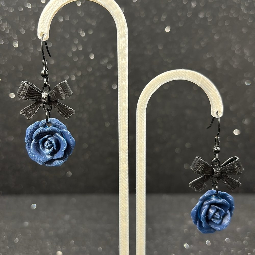 Black and Blue Rose Earrings - Picture 5 of 5